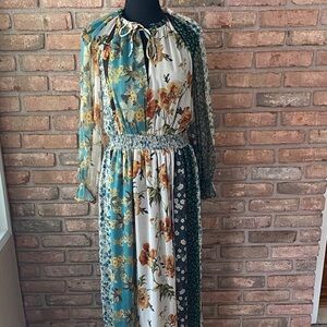 Zara Multicolor Floral Long Sleeve Lined Maxi Dress Small EUC